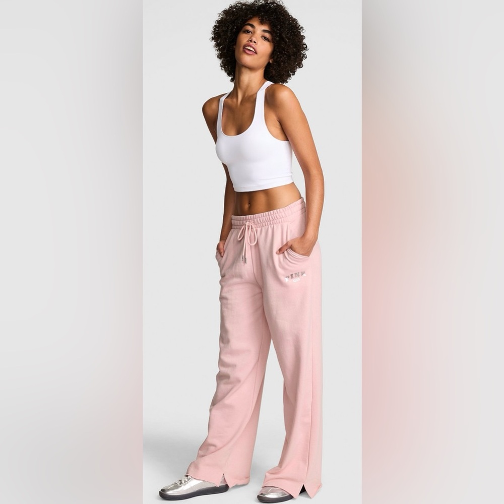 PINK Ivy Fleece Wide Leg Split Hem Sweatpants